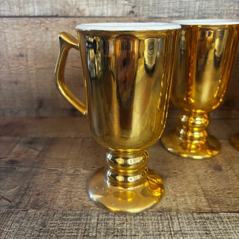 Vtg 1940's Set Of 4 Hall China Golden Glo Irish Coffee Pedestal Mugs 1272